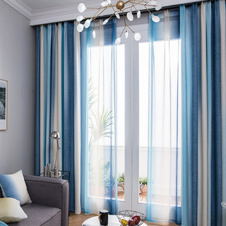 Sea Breeze Cocktail Pastel Sea Blue Coconut White Ombre Striped Sheer Curtain