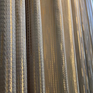Sunbeam Glistening Subtle Textured Striped Champagne Gold and Gray Curtain Drapes