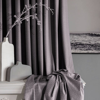 Scandinavian Basketweave Textured Dusky Purple Lavender Velvet Blackout Curtains