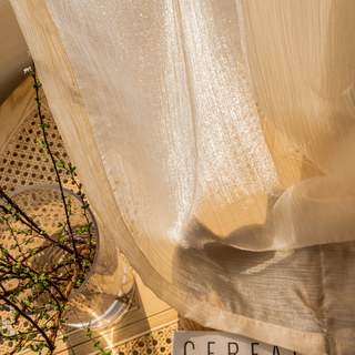 Paris Cascade Shimmering Striped Cream Champagne Sheer Curtain 3