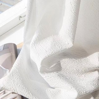 Autumn Days Crinkle Crushed White Leaf Patterned Heavy Sheer Curtain
