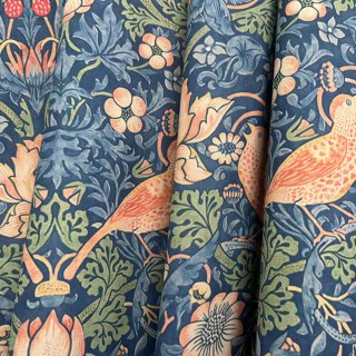 Strawberry Thief William Morris Navy Blue Chenille Floral Curtain