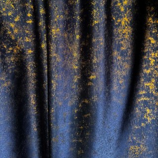 Golden Nebula Dark Blue Abstract Curtains with Gold Glitters